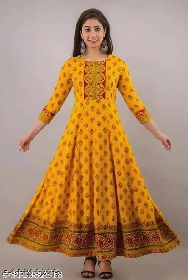 Buy Anarkali Rayon Printed Kurti for Women (Orange, S) Online – Stylish Ethnic Wear